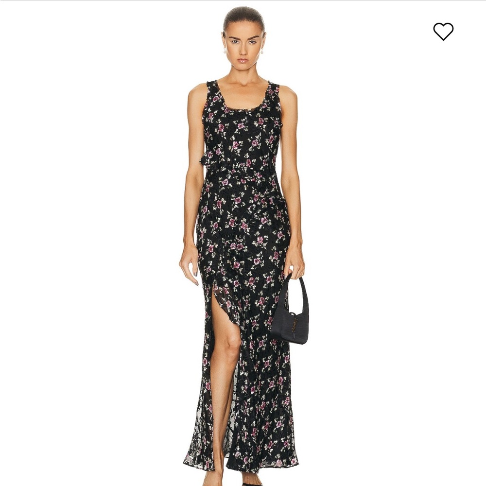 LoveShackFancy Thisbe Floral Black Ruffle Maxi Dress size 6
